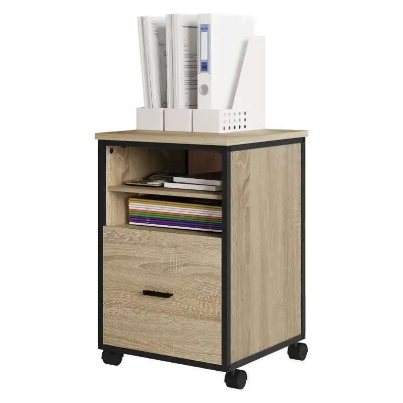 Comnox - BukkitBow - Compacte multifunctionele opbergkast - Zwart metaal met eikenhout