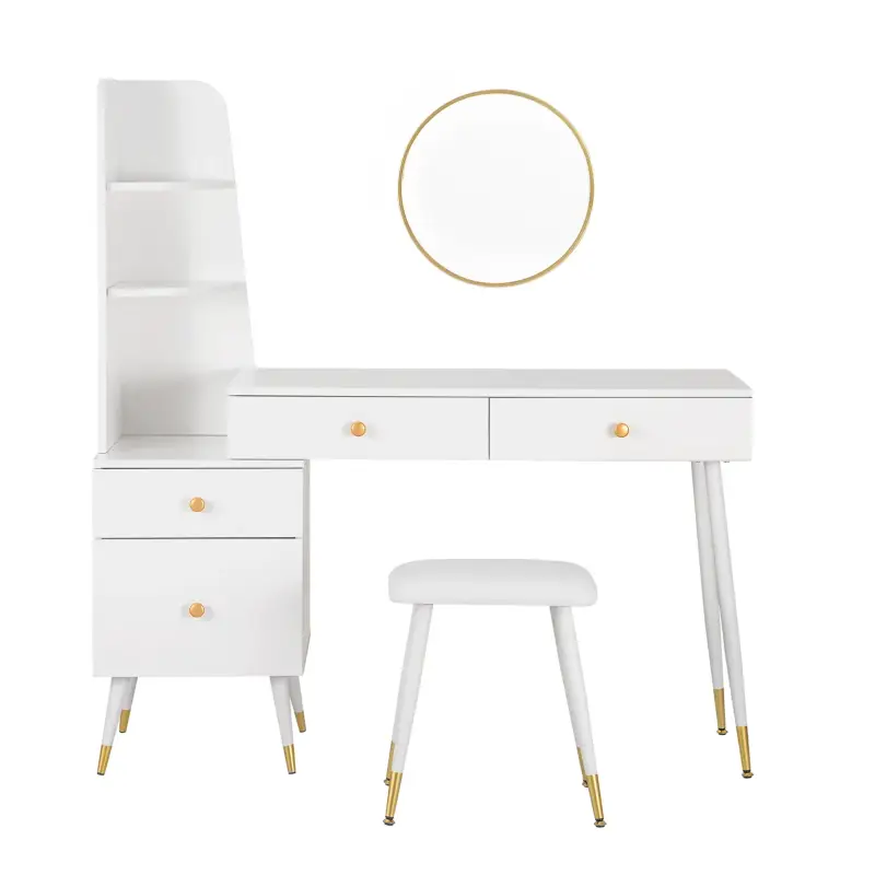 Comnox - BukkitBow Luxe Kaptafel - Flexibele Opbergruimte - Wit met Goud