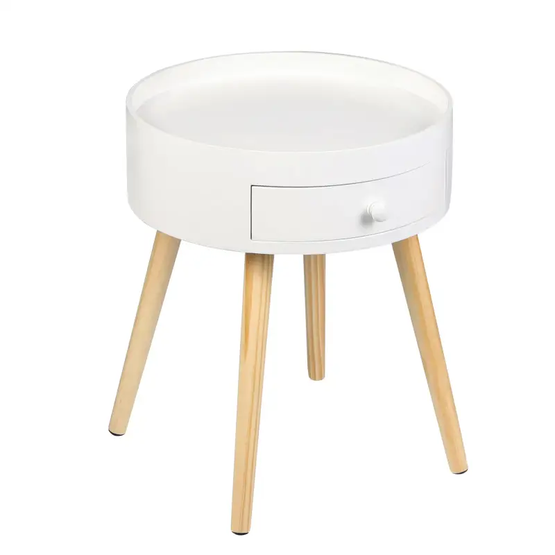 Comnox - BukkitBow Rond Nachtkastje - Compact & Functioneel - Wit met Hout