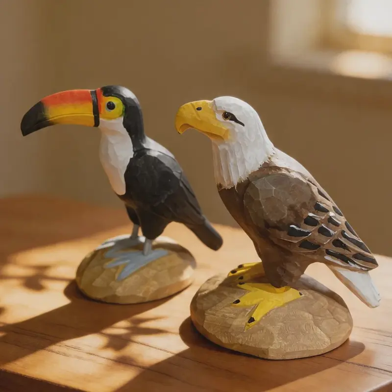 Handgesneden Houten Vogel Beeldjes