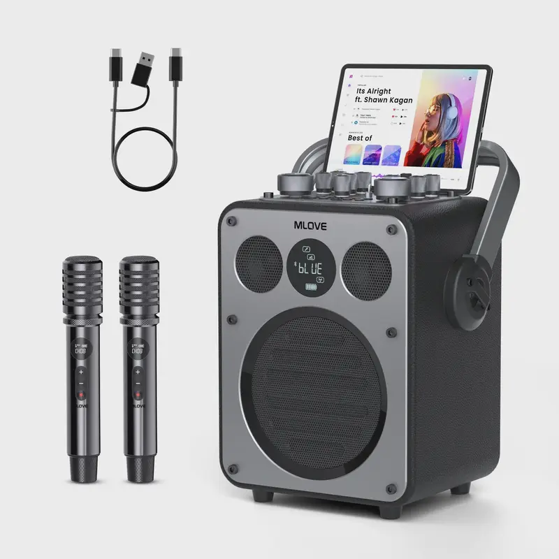 MLOVE D5 Professionele Karaoke Machine met 2 Draadloze Microfoons & Bluetooth