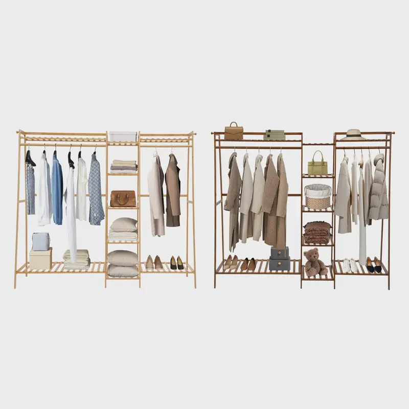 Multifunctioneel Trapezium Kledingrek van Bamboe - Garderobe & Opbergrek