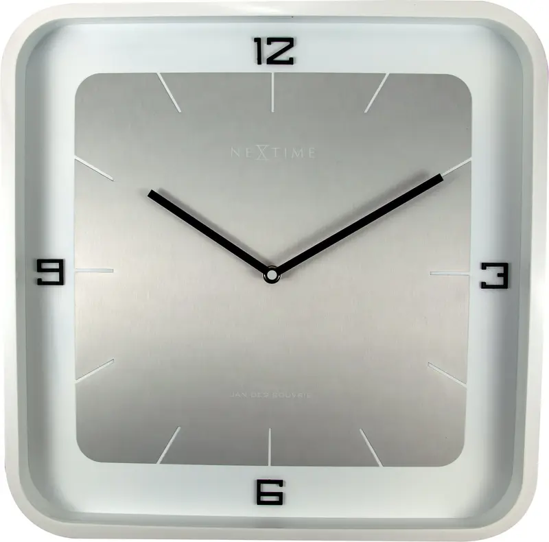 NeXtime Square Wall - Stijlvol Design - Wit Hout met RVS