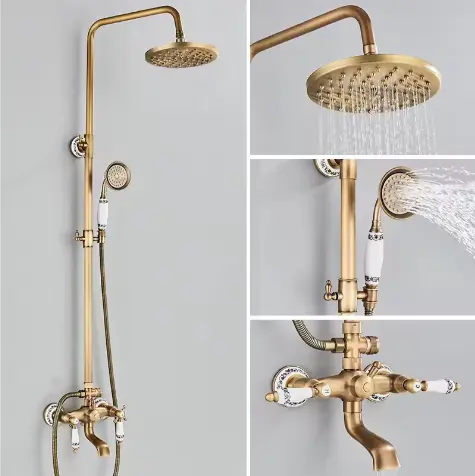Retro Douchesysteem Messing met Regendouche en Handdouche