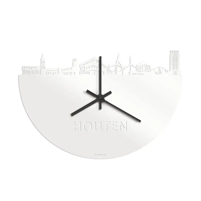 Skyline Klok Houten Wit Glanzend