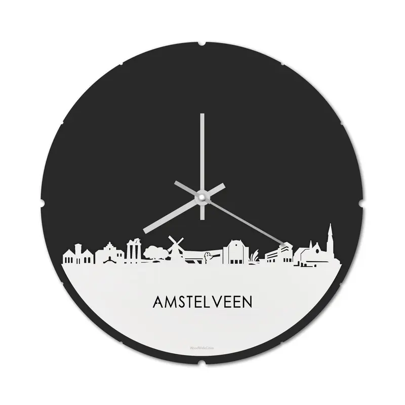 Skyline Klok Rond Amstelveen Wit Glanzend