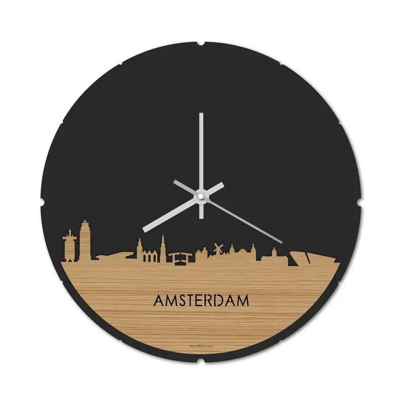 Skyline Klok Rond Amsterdam Bamboe