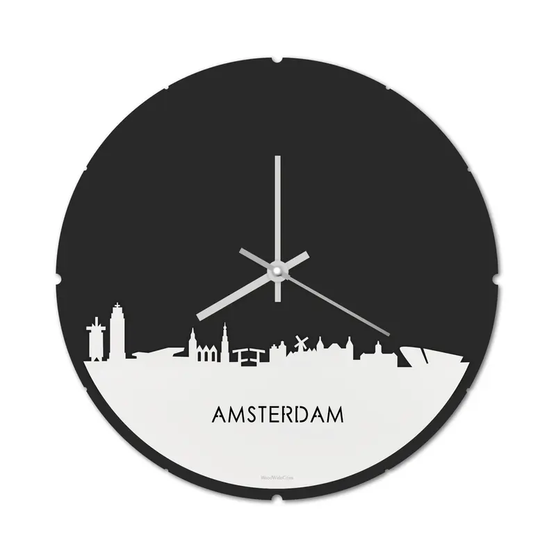 Skyline Klok Rond Amsterdam Wit Glanzend