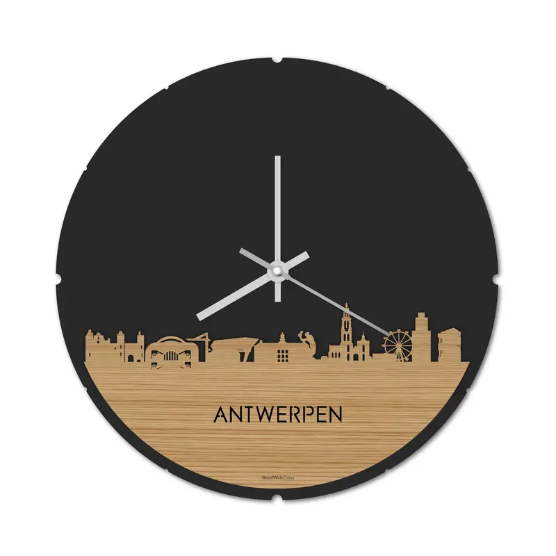 Skyline Klok Rond Antwerpen Bamboe