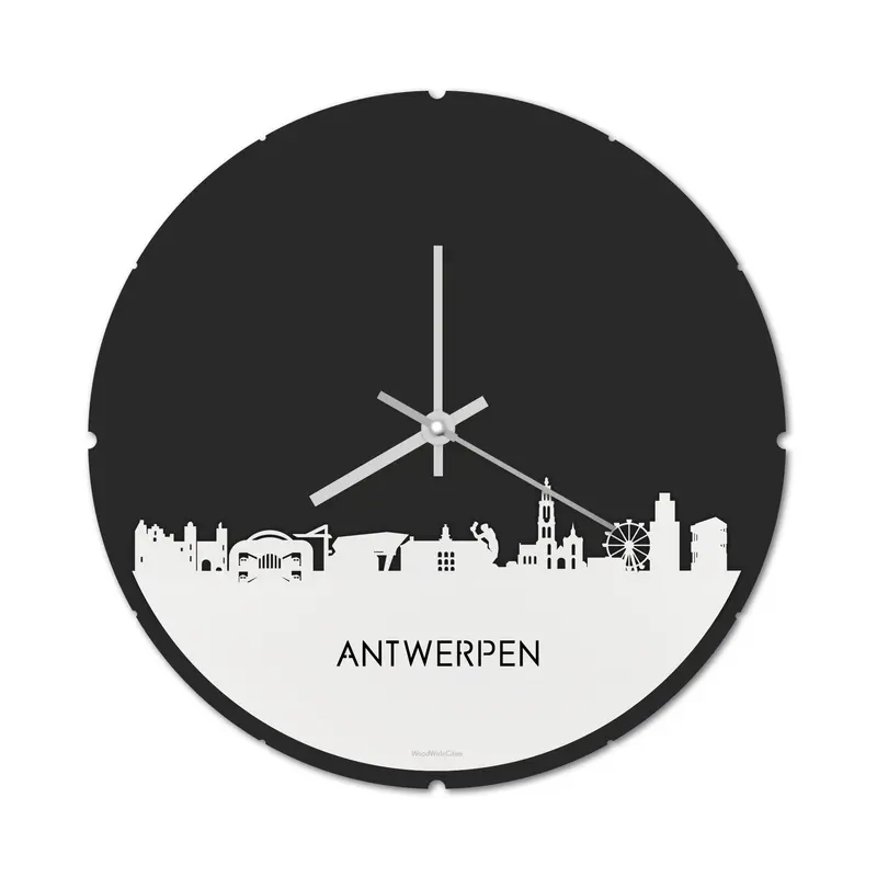 Skyline Klok Rond Antwerpen Wit Glanzend