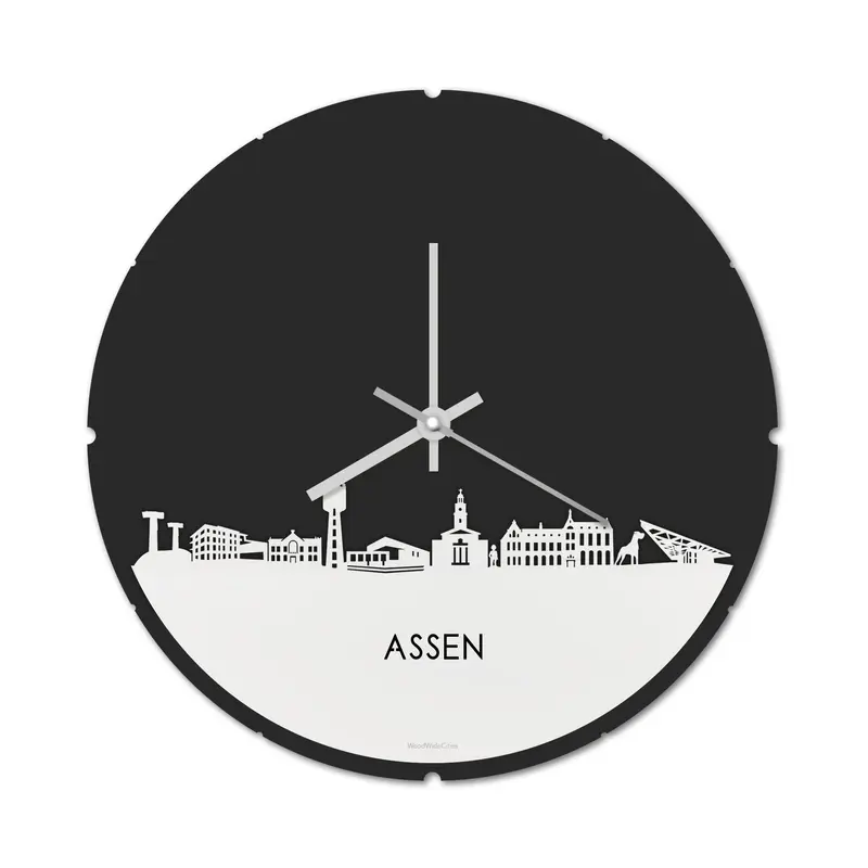 Skyline Klok Rond Assen Wit Glanzend