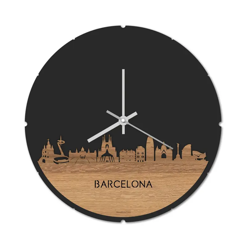 Skyline Klok Rond Barcelona Eiken