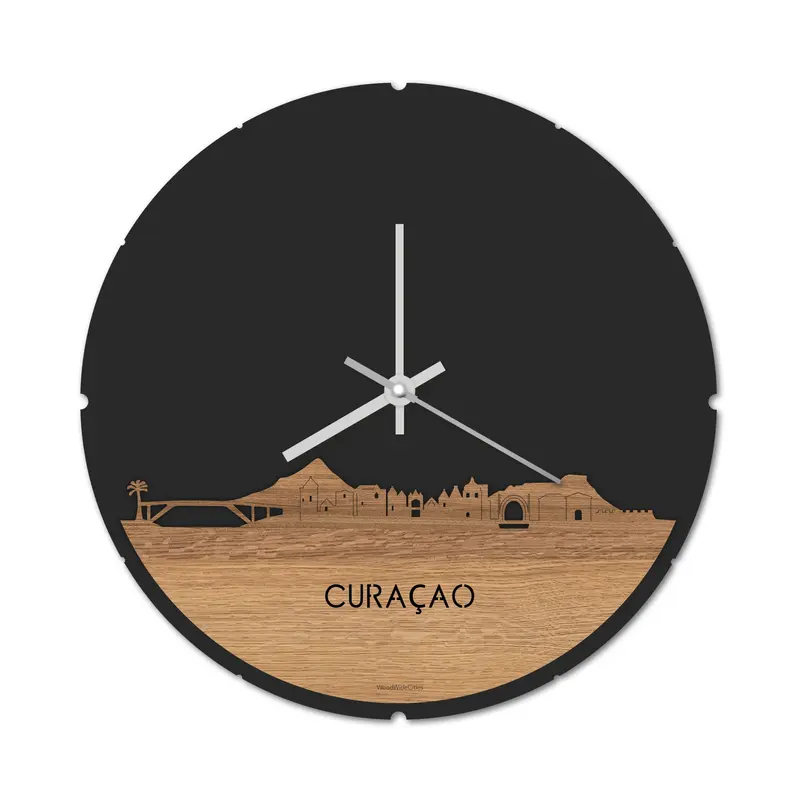Skyline Klok Rond Curaçao Eiken