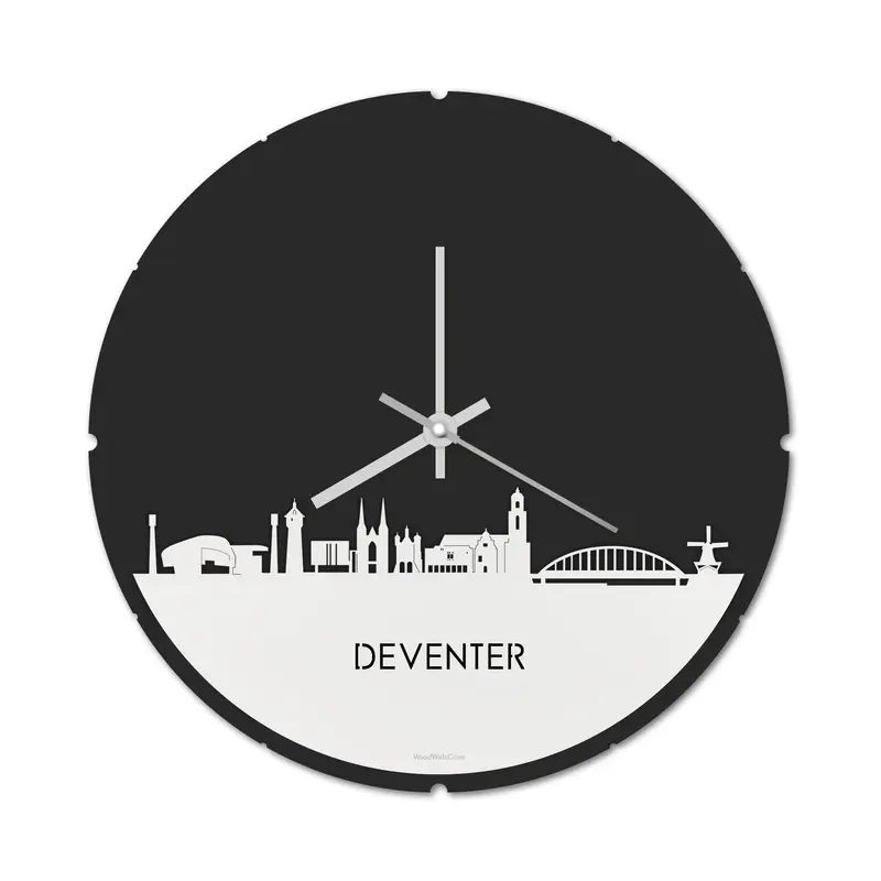 Skyline Klok Rond Deventer Wit Glanzend
