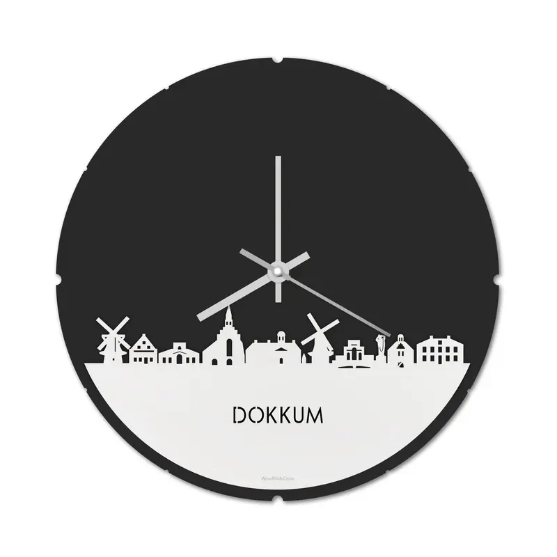Skyline Klok Rond Dokkum Wit Glanzend