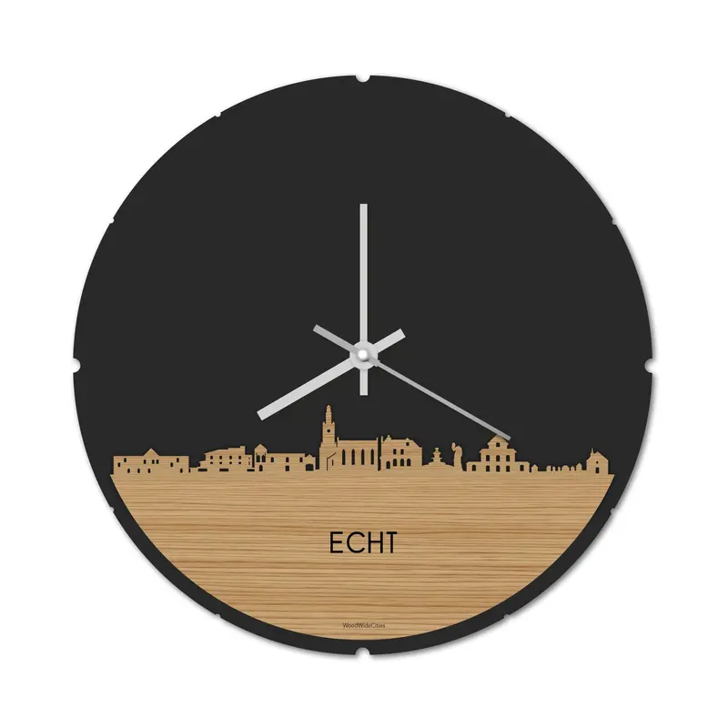 Skyline Klok Rond Echt Bamboe
