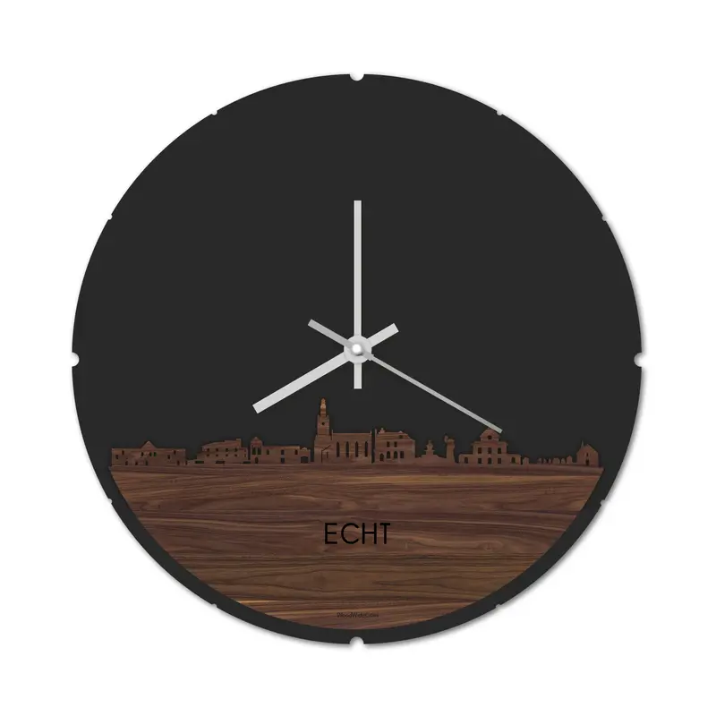 Skyline Klok Rond Echt Noten