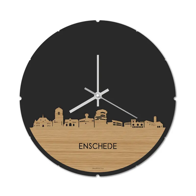 Skyline Klok Rond Enschede Bamboe