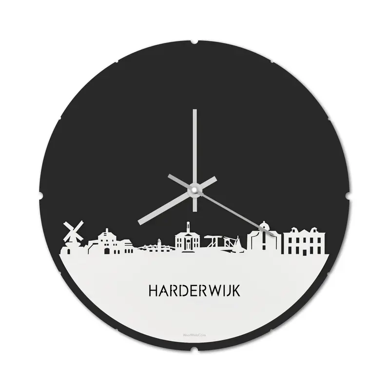Skyline Klok Rond Harderwijk Wit Glanzend