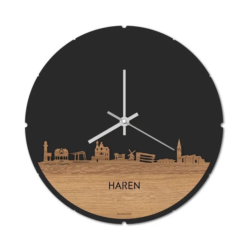 Skyline Klok Rond Haren Eiken