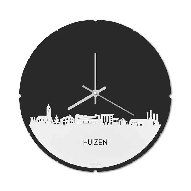 Skyline Klok Rond Huizen Wit Glanzend