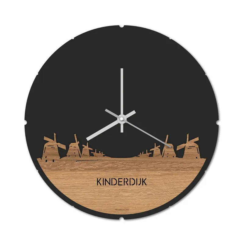 Skyline Klok Rond Kinderdijk Eiken