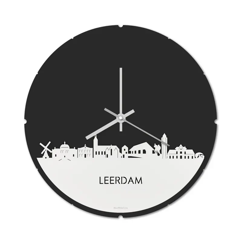 Skyline Klok Rond Leerdam Wit Glanzend