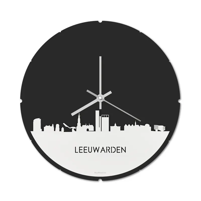 Skyline Klok Rond Leeuwarden Wit Glanzend