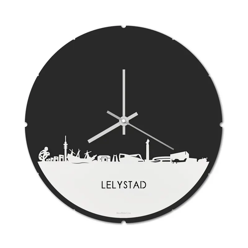 Skyline Klok Rond Lelystad Wit Glanzend