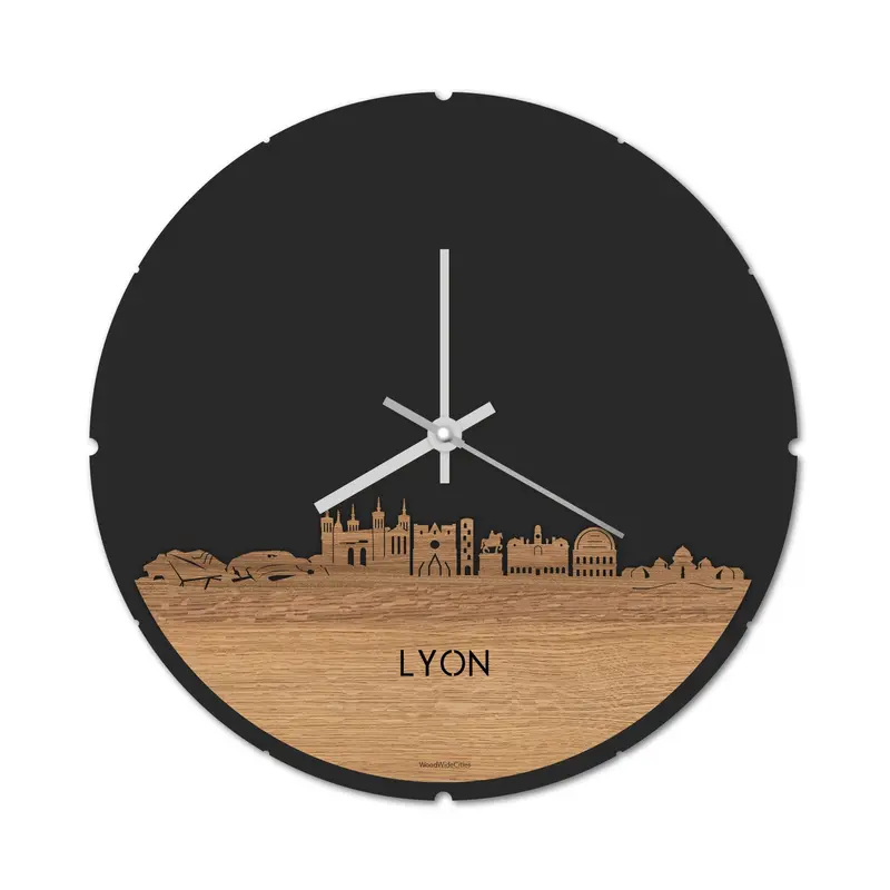 Skyline Klok Rond Lyon Eiken