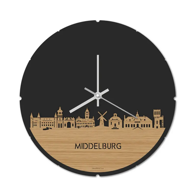 Skyline Klok Rond Middelburg Bamboe