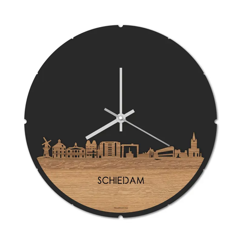 Skyline Klok Rond Schiedam Eiken
