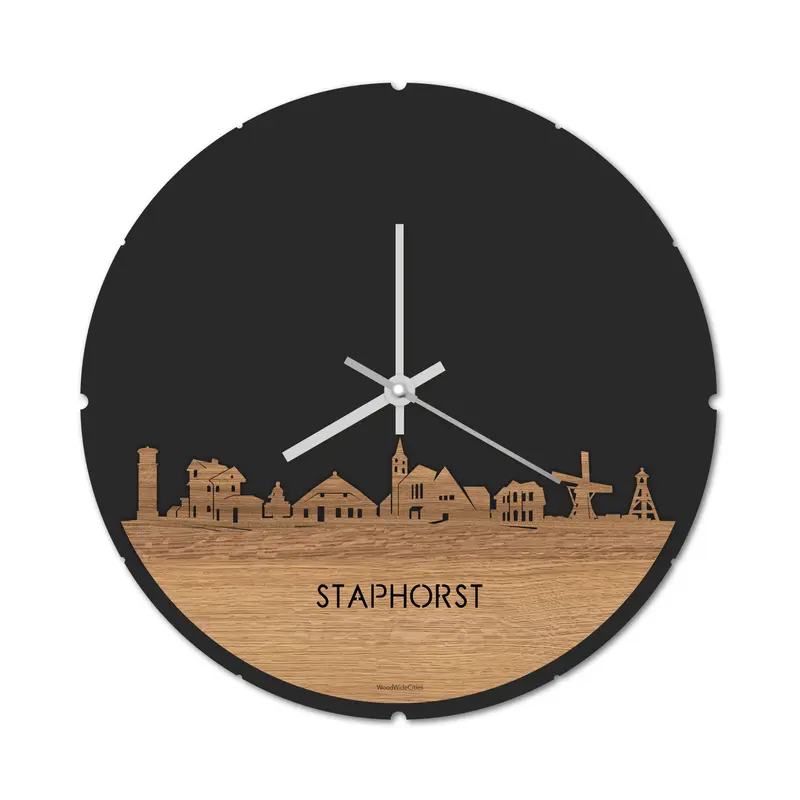 Skyline Klok Rond Staphorst Eiken