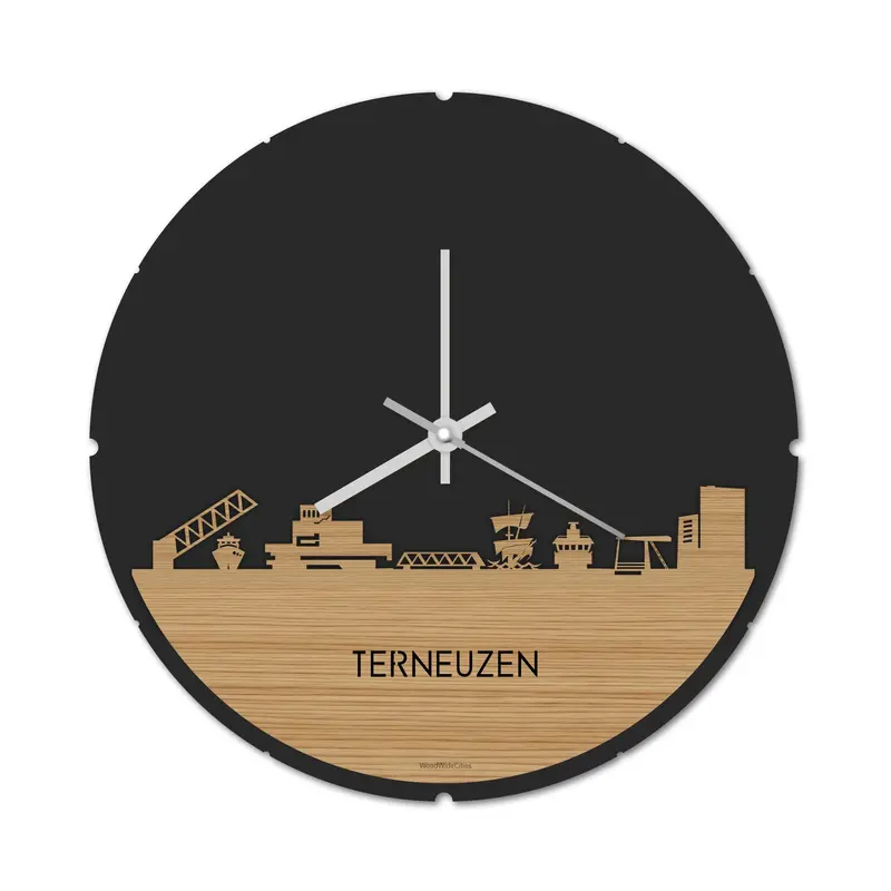 Skyline Klok Rond Terneuzen Bamboe
