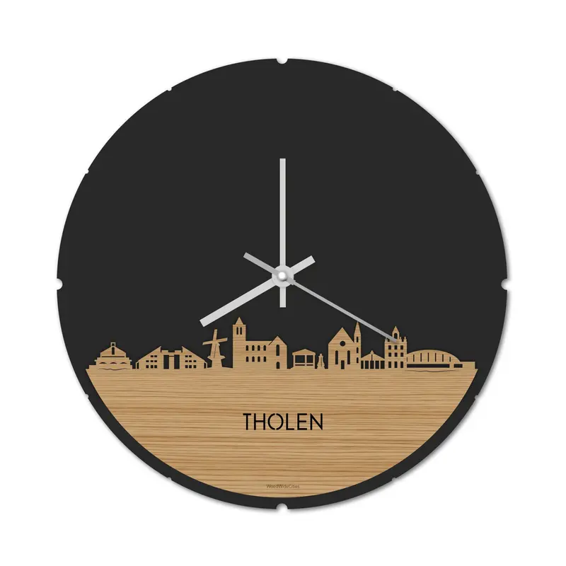 Skyline Klok Rond Tholen Bamboe