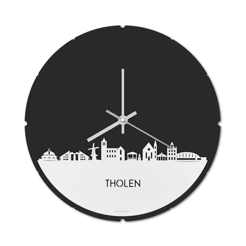 Skyline Klok Rond Tholen Wit Glanzend