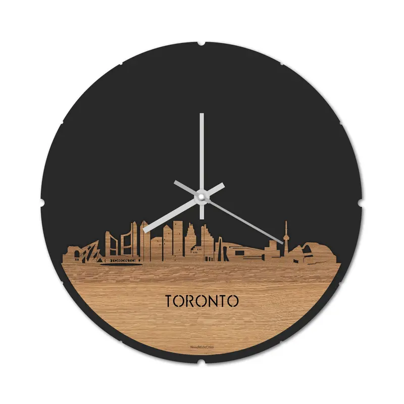 Skyline Klok Rond Toronto Eiken