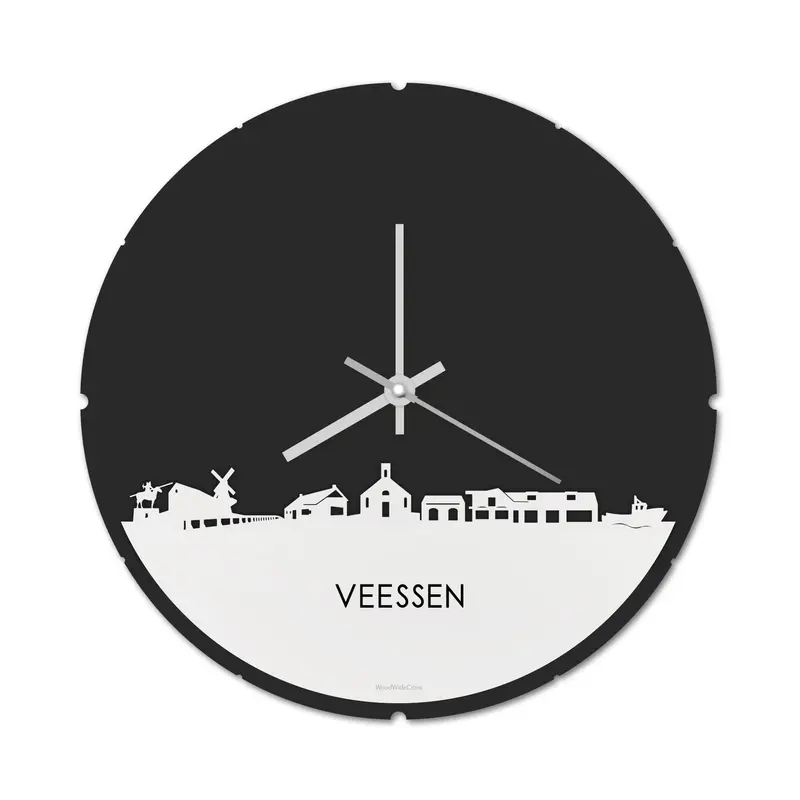 Skyline Klok Rond Veessen Wit Glanzend