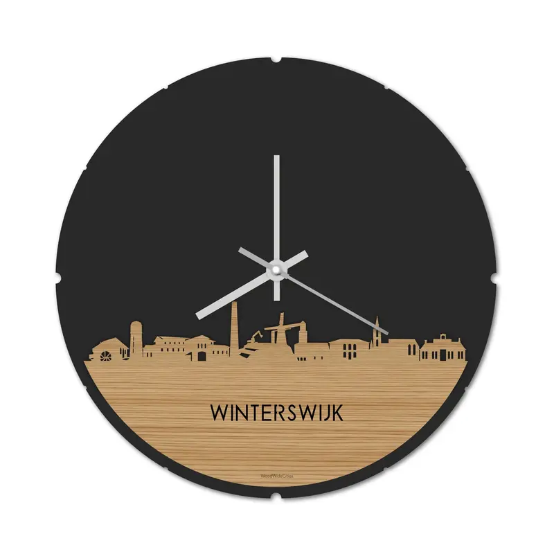 Skyline Klok Rond Winterswijk Bamboe