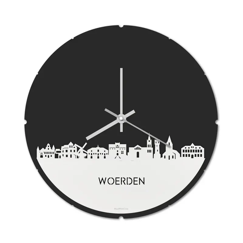 Skyline Klok Rond Woerden Wit Glanzend